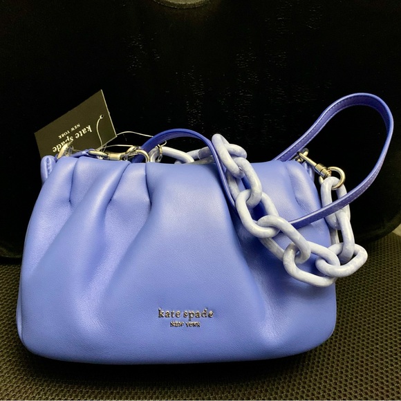 Kate Spade Souffle Smooth Leather Crossbody Shoulder Bag Fluorite Blue $378 - Picture 4 of 8